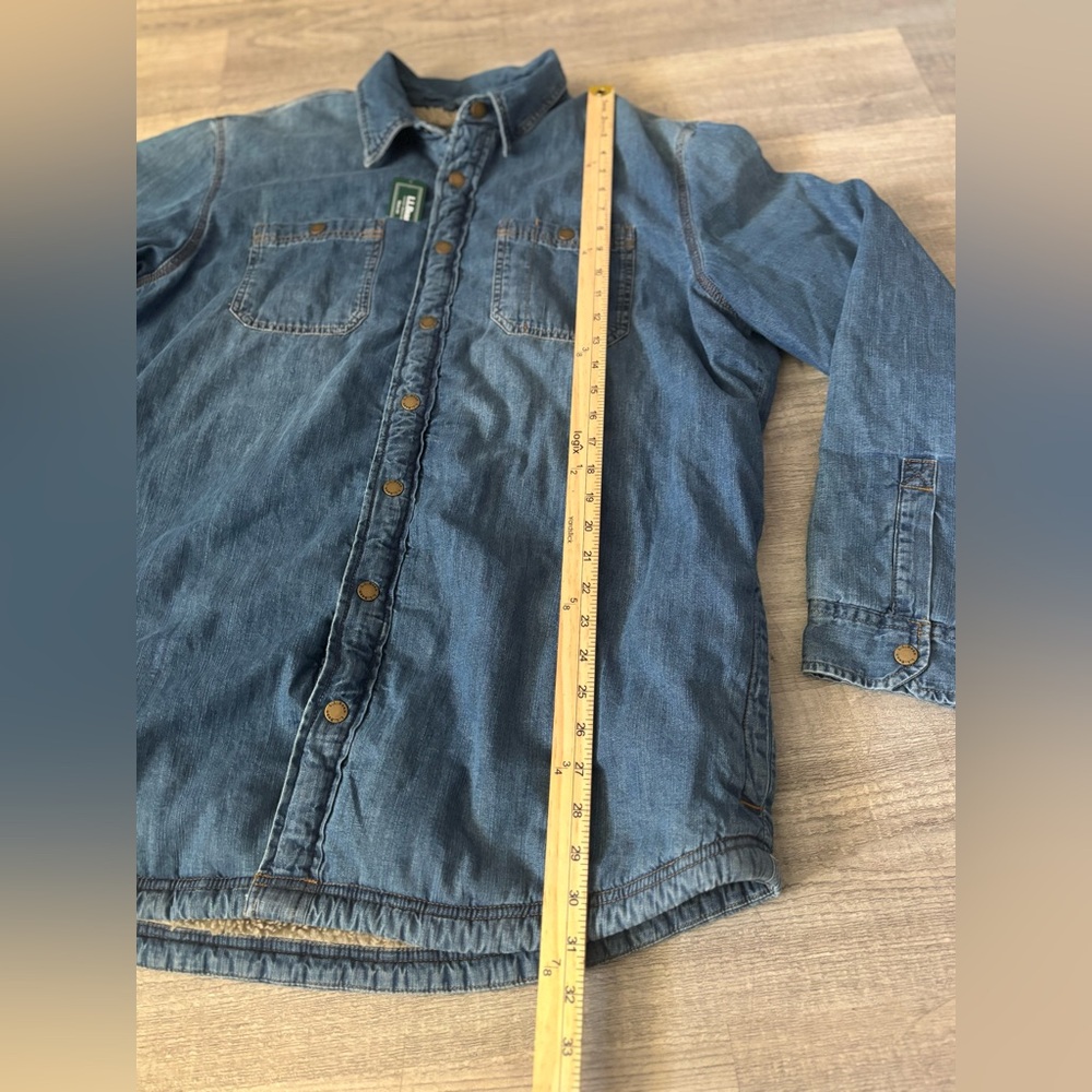 LL Bean Trucker Shacket Men's L-Tall Denim Sherpa Lined Chore Shacket Farmer Ag - Picture 7 of 13